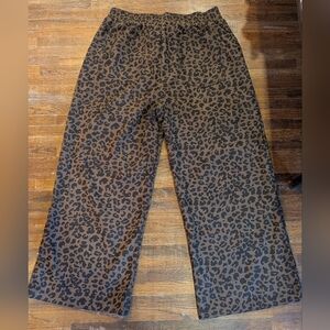 HALARA Leopard-Print Corduroy Wide Leg Pants — Coffee & Black XLReg
